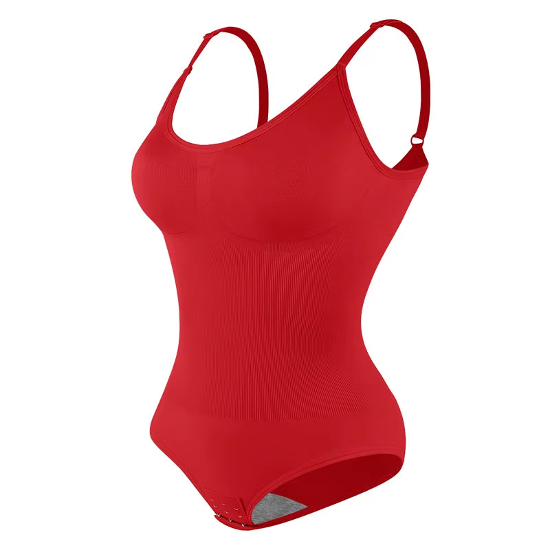 Women Seam-Free Sleeveless V-Neck Bodysuit Shapewear Tummy Control Body Shaper Tank Top Red Blue