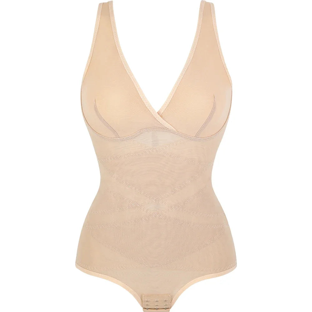 Bodysuit Shapewear for Women Tummy Control V-Neck Cross Design Butt Lifting Shaper Invisible for Daily Wear