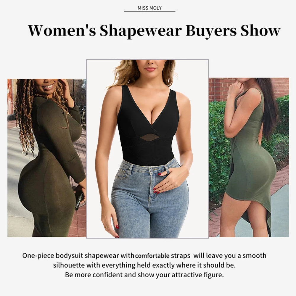 Bodysuit Shapewear for Women Tummy Control V-Neck Cross Design Butt Lifting Shaper Invisible for Daily Wear
