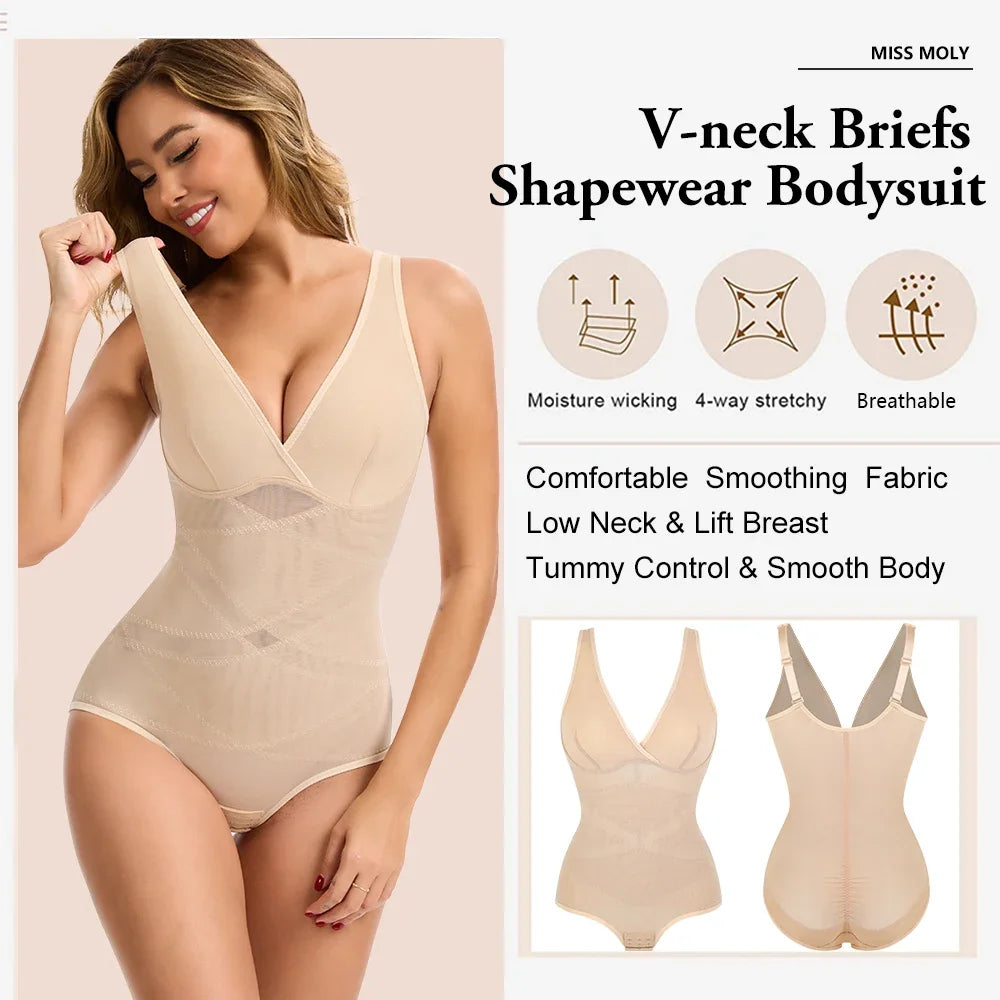 Bodysuit Shapewear for Women Tummy Control V-Neck Cross Design Butt Lifting Shaper Invisible for Daily Wear