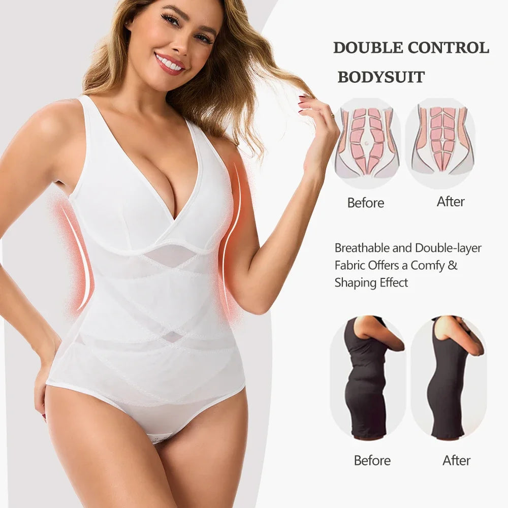 Bodysuit Shapewear for Women Tummy Control V-Neck Cross Design Butt Lifting Shaper Invisible for Daily Wear