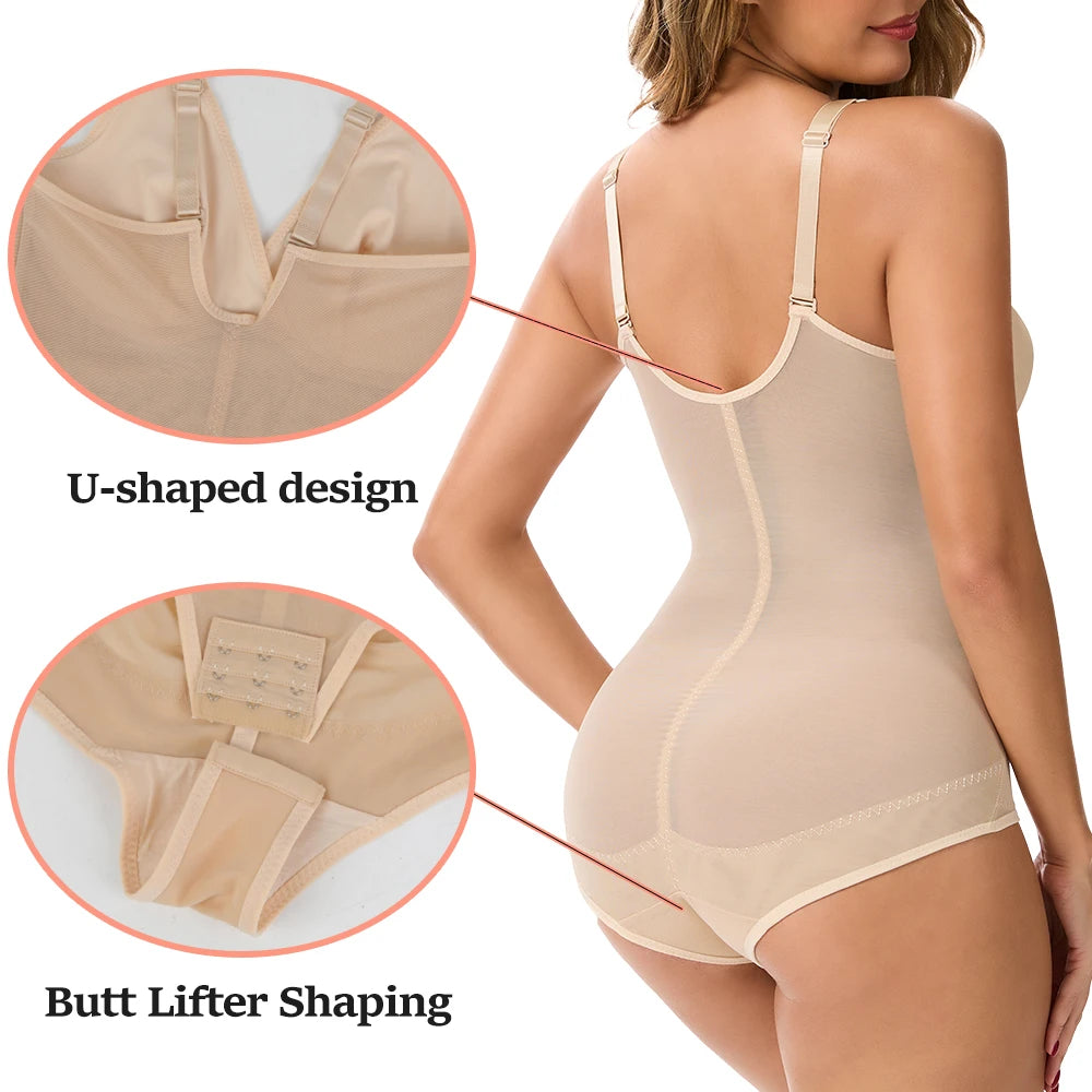 Bodysuit Shapewear for Women Tummy Control V-Neck Cross Design Butt Lifting Shaper Invisible for Daily Wear