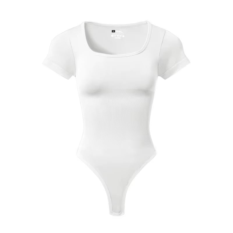 Women plus Size Yoga Jumpsuit Seamless Square Neck T-Shirt High Elastic Workout Running Sport Jumpsuit Solid Ribbed Jumpsuit Top